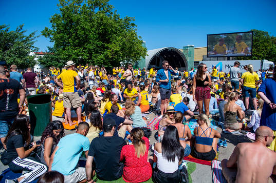 Supportrar följer matchen mellan Sverige och England i