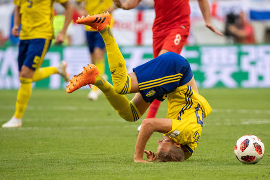 Ola Toivonen of Sweden falls