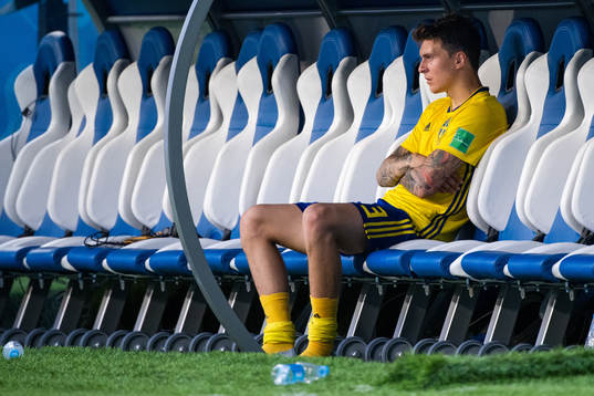 Victor Nilsson Lindelöf of Sweden looks dejected
