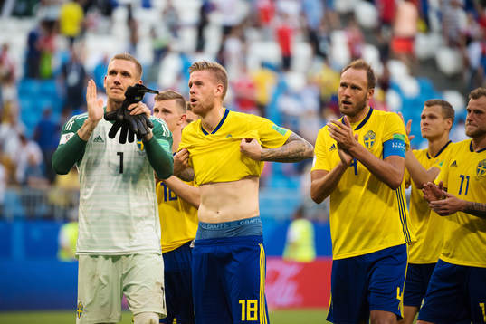Goalkeeper Robin Olsen, Pontus Jansson and Andreas
