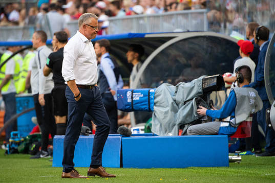 Head coach Janne Andersson of Sweden looks dejected