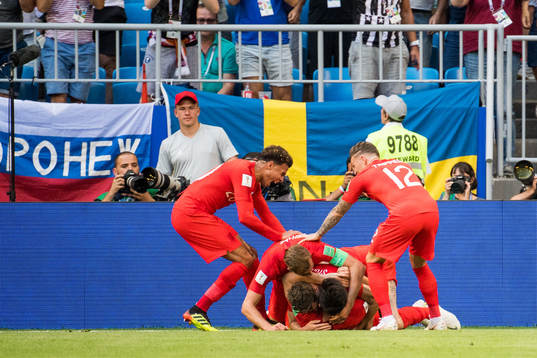 Players of England celebrate the 0-1 goal