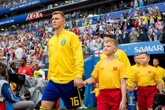 Emil Krafth of Sweden enters the pitch
