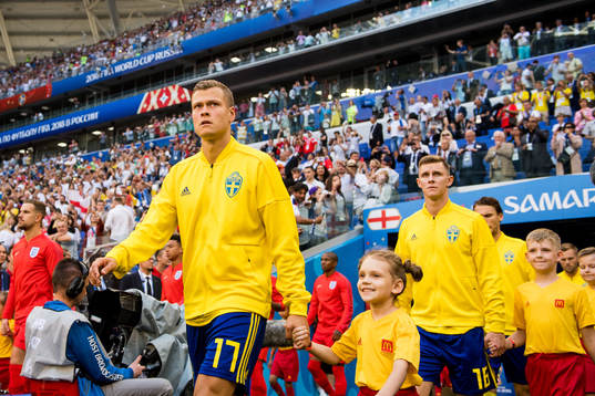 Viktor Claesson of Sweden enters the pitch
