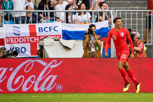 Dele Alli of England celebrates the 0-2 goal