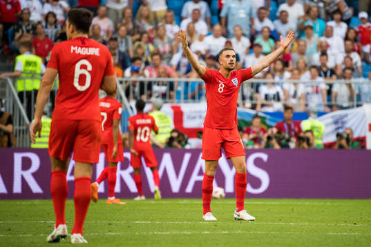Jordan Henderson of England reacts