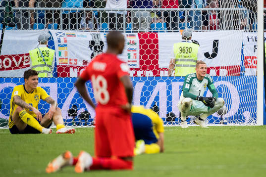 Goalkeeper Robin Olsen of Sweden looks dejected