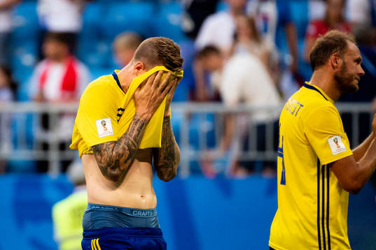 Emil Krafth of Sweden looks dejected