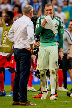 Goalkeeper Robin Olsen of Sweden looks dejected