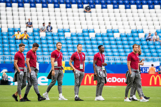 Harry Kane of England (far right) with team mates  prior to