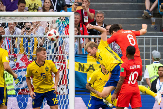Harry Maguire of England scoress 0-1 with a header in