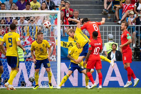 Harry Maguire of England scoress 0-1 with a header in