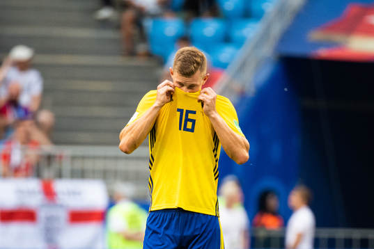 Emil Krafth of Sweden looks dejected