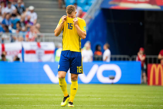 Emil Krafth of Sweden looks dejected