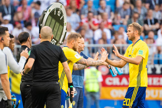 Ola Toivonen is substituted for John Guidetti of Sweden