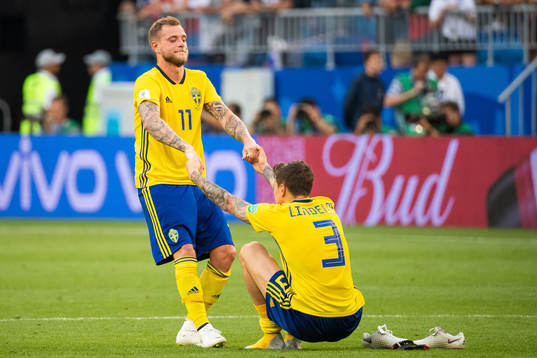 John Guidetti and Victor Nilsson Lindelöf looks dejected