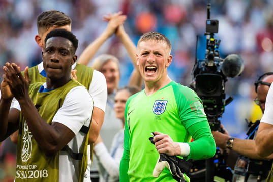 Goalkeeper Jordan Pickford of England celebrates
