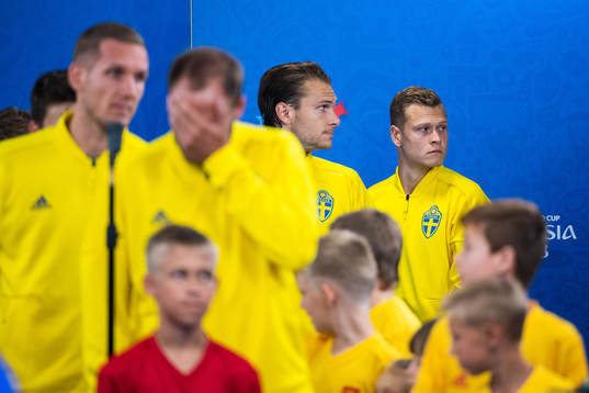 Albin Ekdal and Viktor Claesson of Sweden prior to the FIFA