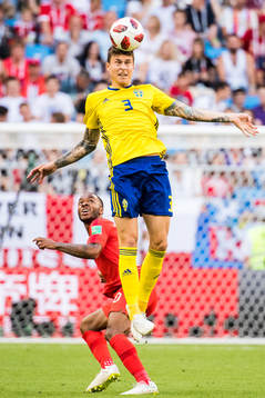 Victor Nilsson Lindelöf of Sweden and Raheem Sterling of