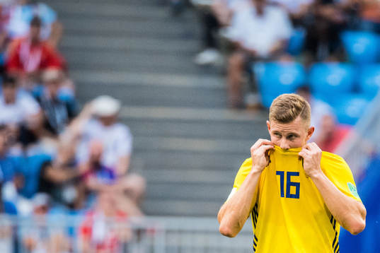 Emil Krafth of Sweden looks dejected