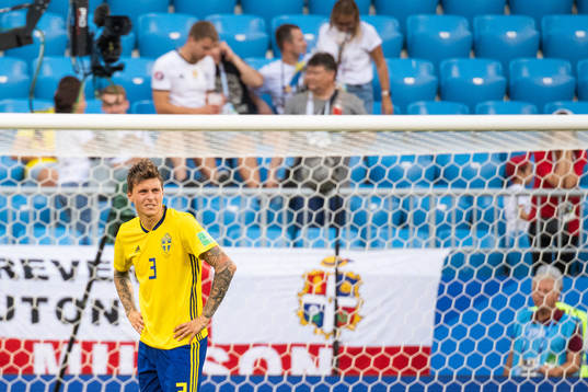 Victor Nilsson Lindelöf of Sweden looks dejected