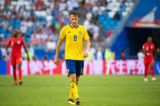 Albin Ekdal of Sweden looks dejected