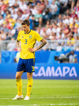 Victor Nilsson Lindelöf of Sweden looks dejected