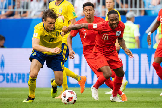 Albin Ekdal of Sweden and Raheem Sterling of England