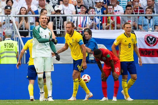 Goalkeeper Robin Olsen of Sweden reacts