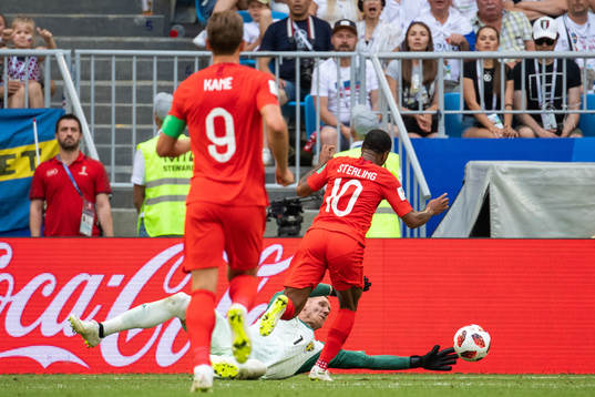 Goalkeeper Robin Olsen of Sweden saves an attempt from
