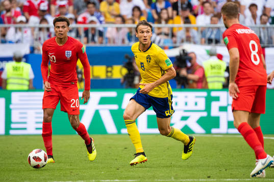 Dele Alli of England and Albin Ekdal of Sweden