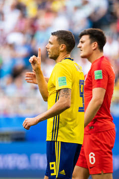 Marcus Berg of Sweden reacts towards a referee ruling