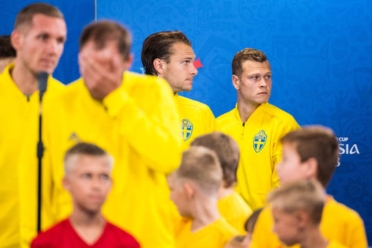 Albin Ekdal and Viktor Claesson in the tunnel prior the