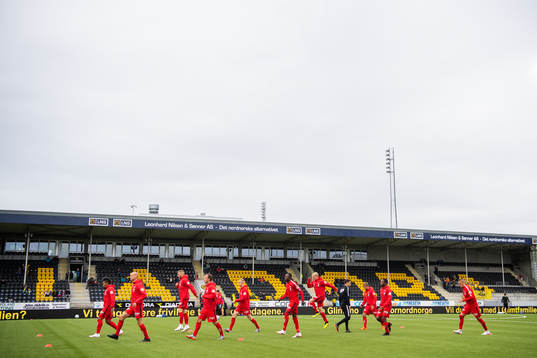 General view when Brann players warm up prior to the