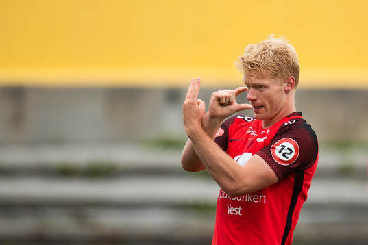 Brann Sivert Heltne Nilsen of Brann celebrates scoring 0-1