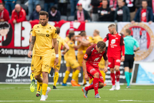 Fredrik Haugen of Brann looks dejected while Kristian
