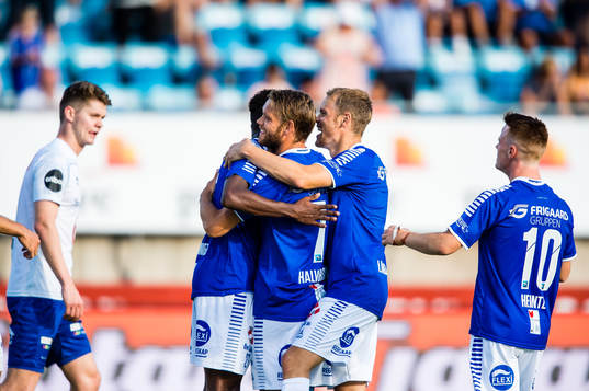 Ole Jørgen Halvorsen of Sarpsborg 08 celebrates the 4-1
