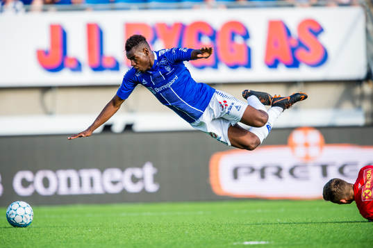 Rashad Muhammed of Sarpsborg 08 and Even Barli of Ranheim