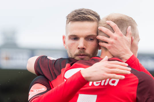 Gilli Rolantsson and Peter Orry Larsen of Brann celebrate
