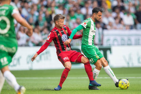 Östersunds Dennis Widgren och Hammarbys Imad Khalili i