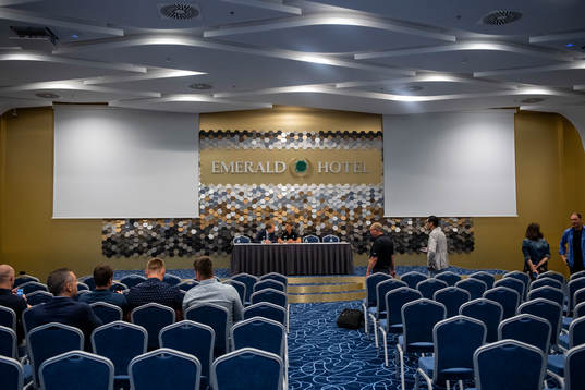 Press officer Peter Åhlander and Markus Rosenberg sits at