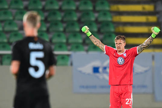 goalkeeper Johan Dahlin of Malmö FF celebrates