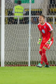 Goalkeeper Johan Dahlin of Malmö FF reacts