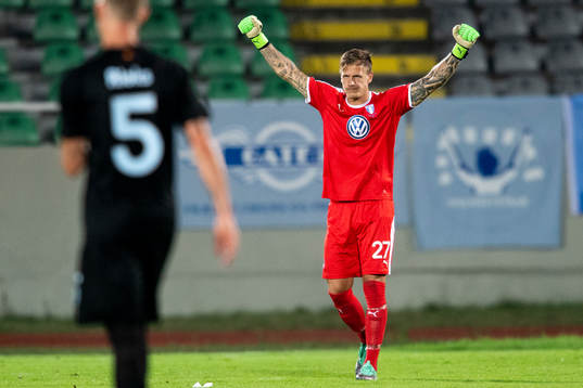 Goalkeeper Johan Dahlin of Malmö FF celebrates