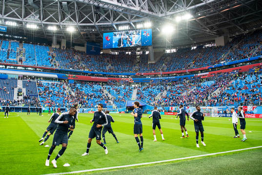 Players of of France prior to the FIFA World Cup semi final