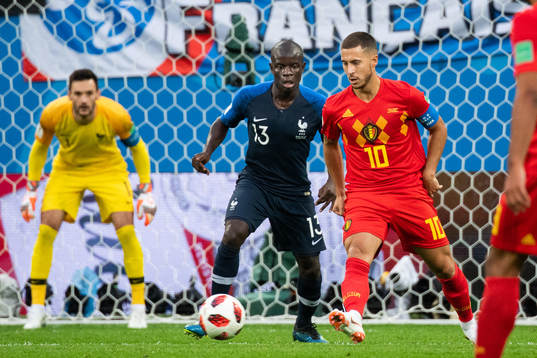 Ngolo Kante of France and Eden Hazard of Belgium