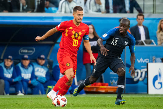 Eden Hazard of Belgium and Ngolo Kante of France