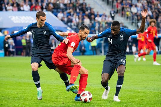 Antoine Griezmann and Blaise Matuidi competes for the ball