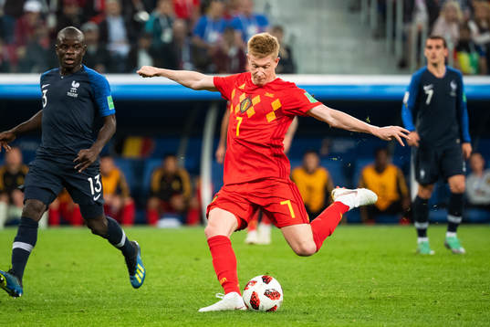 Ngolo Kante of France and Kevin De Bruyne of Belgium