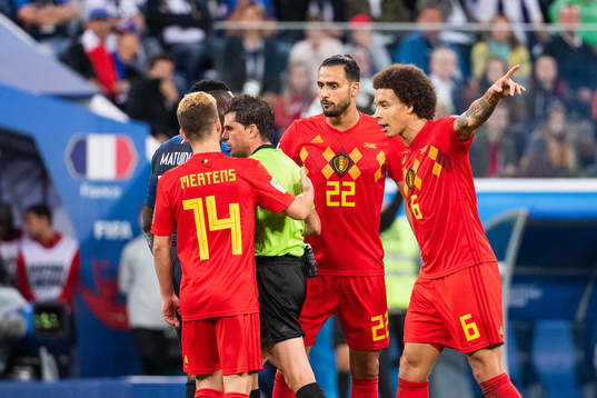 Dries Mertens, Nacer Chadli and Axel Witsel of Belgium